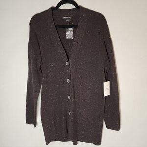 NWT Something Navy Wool-Blend Brown Speckled Button Long Line Cardigan Small